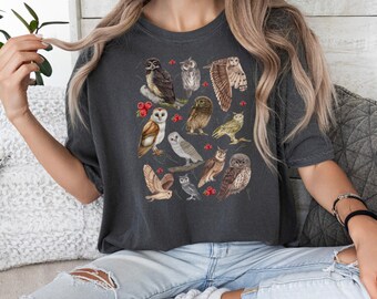 Owls Forestcore T-shirt, Dark Cottagecore Nature Lover Shirt, Whimsigoth Owl Lover Gift, Enchanted Forest Apparel Mystical Woodland Owls Tee