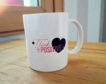 Taza "Piensa Positivo": Diseño de Corazón Negro, Taza de Café de Cerámica
