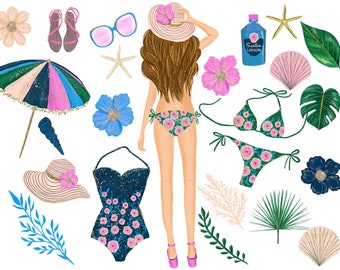 Beach Girl Clipart | Fashion Girl Beach Clip Art | Beach Clip art
