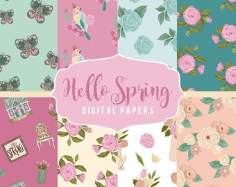 Spring Girl Digital Paper | Planner Girl Pattern | Spring Digital Pattern | Spring Seamless Paper