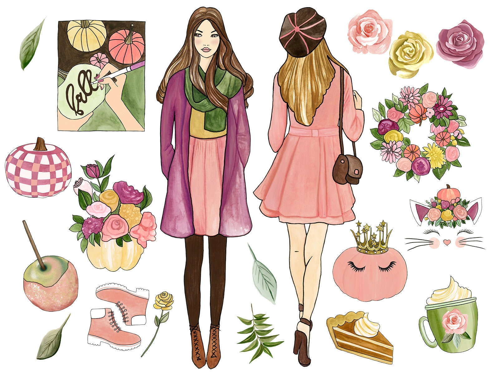 Fall Clipart Pink Pumpkin Clipart Autumn Clipart Fall Planner Clipart ...