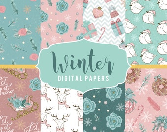 Christmas Planner Digital Paper | Pink Christmas Pattern | Christmas Digital Pattern | Pink Christmas Seamless Paper