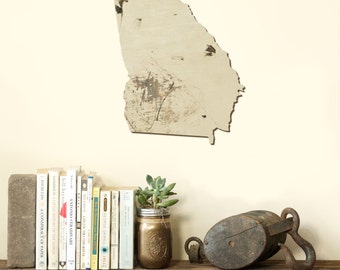 GEORGIA State Wood Cut Out Silhouette Wall Art Decor House Warming Vintage