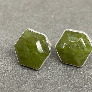 Vesuvianite rosecut stud earrings hexagon shape 3.5 grams  925 silver earrings handmade natural gemstone  earrings