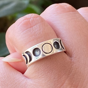 Mondphasen Ring Silber Stapelring 925 Ring Mondphasen Vollmond Halbmond Silber Boho Ring Statement Ring graviert Mond Ring