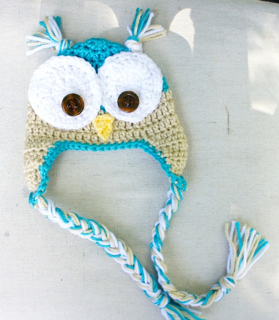 Items similar to Crochet Baby Owl Hat with ear flaps, Photo Prop, Baby