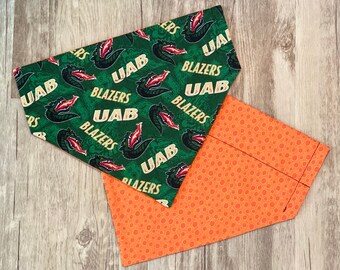 Alabama Birmingham Dog Bandana // Over the Collar Dog Bandana // UAB  Football Dog Bandanna // Blazers Fan Gift // Reversible Dog Scarf