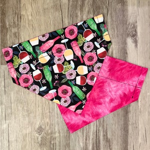 Floral Wine Over the Collar Reversible Dog Bandana, Wine Lover Dog Scarf