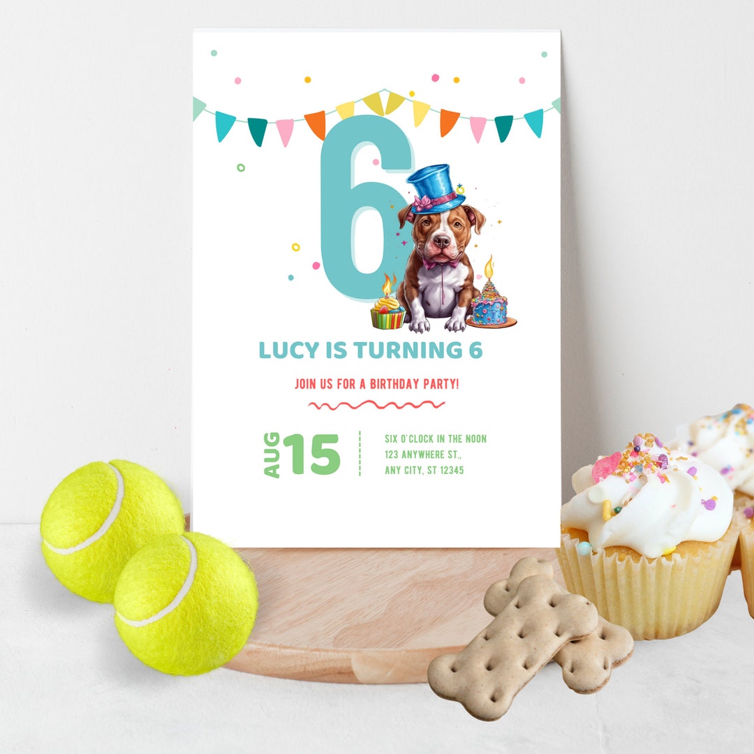 Pitbull Dog Birthday Party Invitation, EDITABLE Template, Instant ...