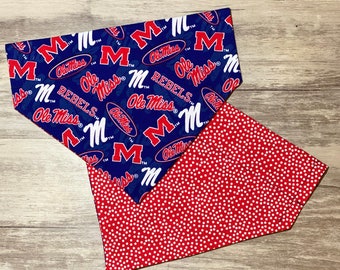 Ole Miss Rebels Dog Bandana // Over the Collar Dog Bandana // University of Mississippi Dog Bandanna // Hotty Toddy Reversible Dog Scarf