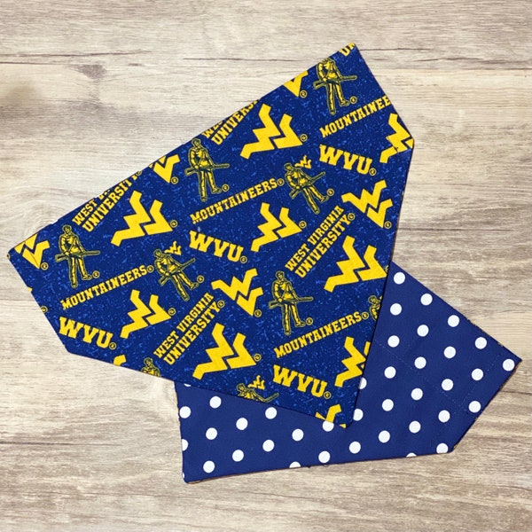 West Virginia Mountaineers Over the Collar Dog Bandana // WVU Reversible Bandanna // West Virginia Football Dog Scarf // WVU Dog Gift