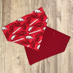 Arkansas Dog Bandana // Over the Collar Dog Bandana // Arkansas Football Dog Bandanna // Razorback Lovers Gift // Reversible Dog Scarf