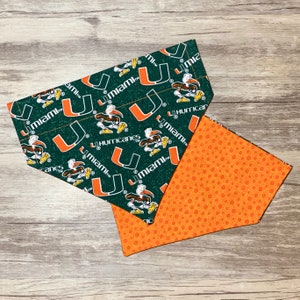 Miami Hurricanes Over the Collar Dog Bandana // The U Reversible Dog Bandanna // Miami Hurricanes Dog Gift // Miami Dog Scarf