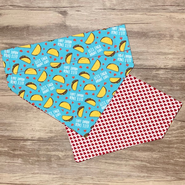 Let's Taco About Love Over the Collar Bandana, Reversible Valentine's Day Dog Scarf