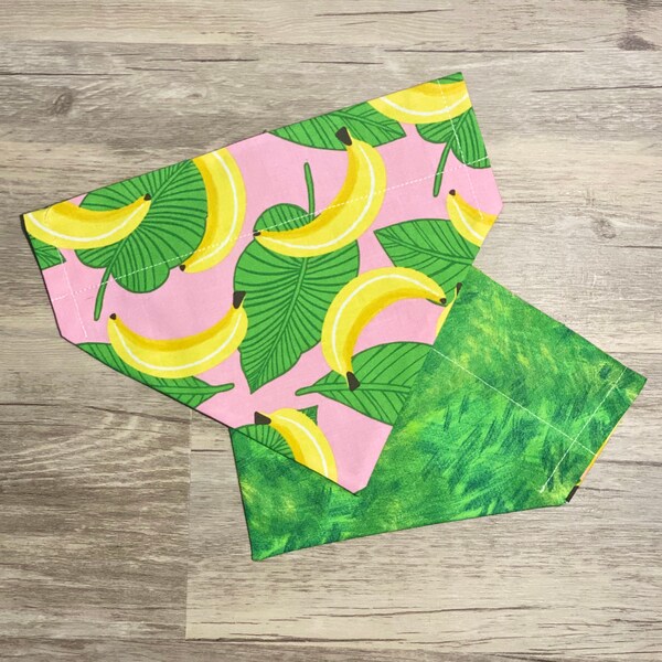 Going Bananas Over the Collar Dog Bandana // Pink Yellow Reversible Bandanna // Banana Tree Dog Scarf // Dog Gift / Personalized Puppy Scarf