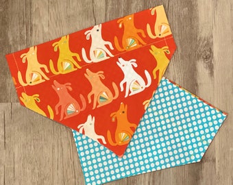 Howling Dog Over the Collar Dog Bandana // Happy Dog Scarf // Reversible Dog Bandanna // Pet Gift // Dog Lover Gift // Orange Teal Southwest