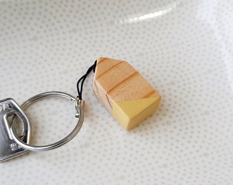 Wooden house keychain. Cute keyring for her. Wood key chain for dad