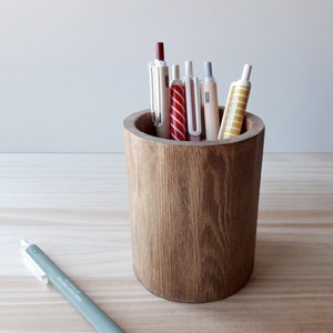 Wooden makeup pencil holder, Modern pen stand, Minimalist desk organizer