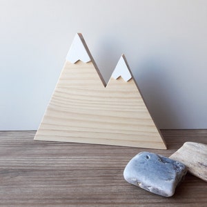 Snow capped wooden mountains, Minimalist and scandinavian home decor, Woodland nursery decor image 1