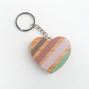 Keychain with wooden heart. Pendant for handbag in boho style. Nordic style gift for women. image 1