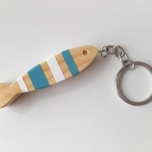 Summer fishing keychain, Minimalist wooden fish key ring, Boho chic beach accessories, Handmade wood ocean creatures image 3