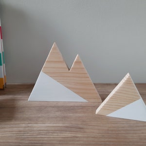 Set of two wooden mountains in pine and white, Modern minimalist scandinavian home decor, Woodland nursery decor, Nordic winter ornaments image 5