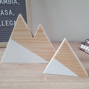 Set of two wooden mountains in pine and white, Modern minimalist scandinavian home decor, Woodland nursery decor, Nordic winter ornaments