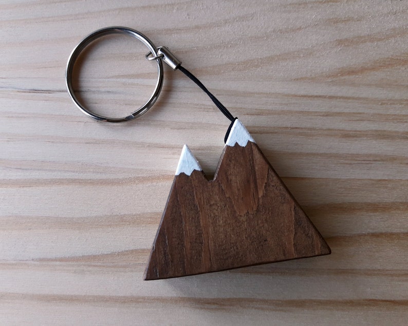 Wooden mountain keychain, Minimalist hikers gift, Rustic travelers gift image 7