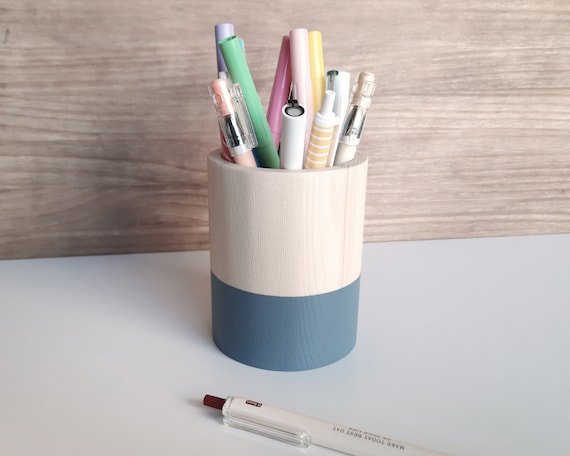 Minimalist Wooden Pencil Holder. Nordic Pen Cup for Desk. Geometric Wood Pen  Stand. Dark Grey Makeup Brush Organizer 