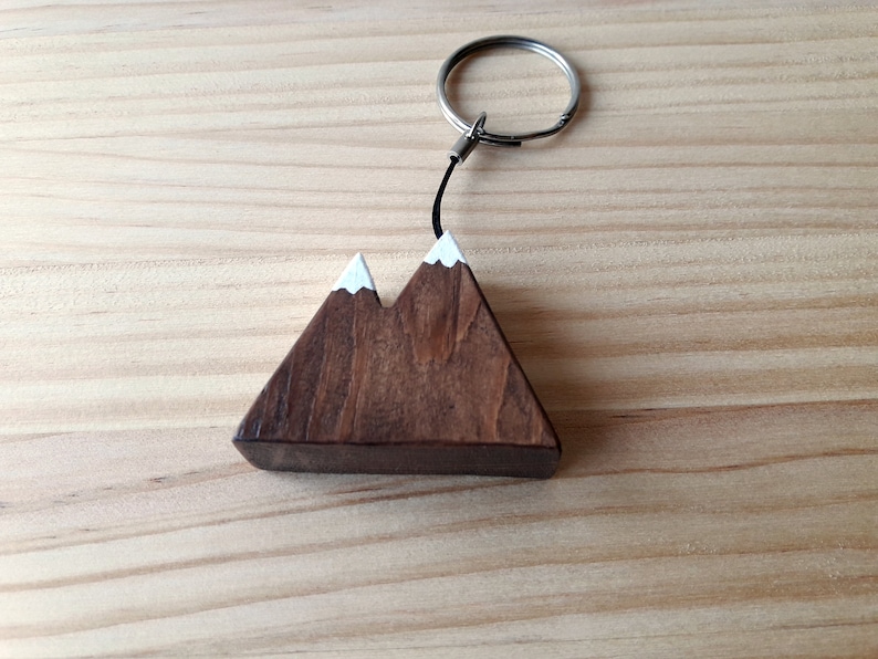 Wooden mountain keychain, Minimalist hikers gift, Rustic travelers gift image 3