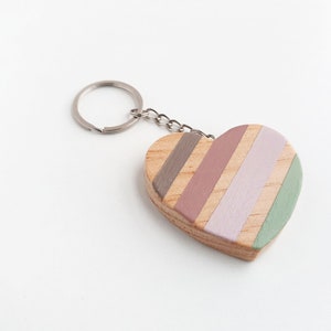 Keychain with wooden heart. Pendant for handbag in boho style. Nordic style gift for women. image 2