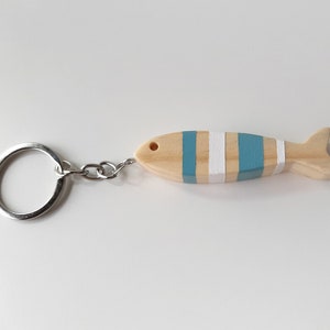 Summer fishing keychain, Minimalist wooden fish key ring, Boho chic beach accessories, Handmade wood ocean creatures image 6