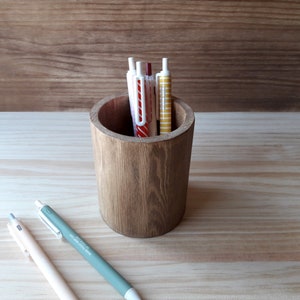 Wooden makeup pencil holder, Modern pen stand, Minimalist desk organizer image 4