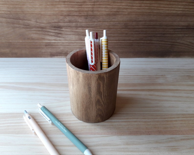 Wooden makeup pencil holder, Modern pen stand, Minimalist desk organizer image 4