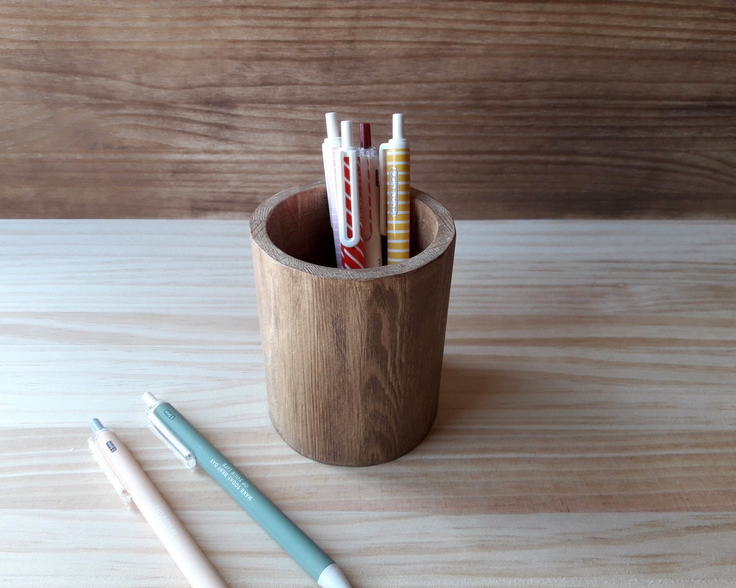 Wooden Makeup Pencil Holder, Modern Pen Stand, Minimalist Desk