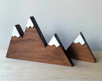 Set of two wooden mountains in Nordic style, Minimalist and natural home decor, Woodland nursery decor in Scandinavian style