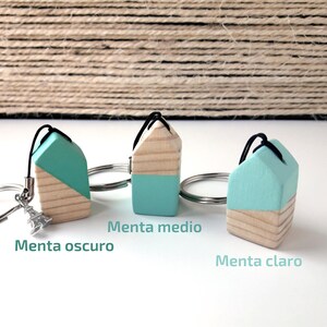 Wooden mint house keychain, Original gift for mom, Scandinavian style keyring with wooden house image 2