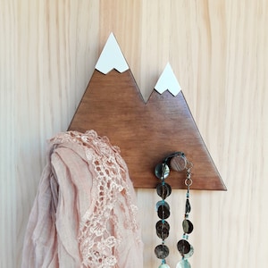 Entrance wooden wall coat rack. Nordic style wood mountain shaped wall hanger for kids. Minimalist gift for hiking and adventurous moms.