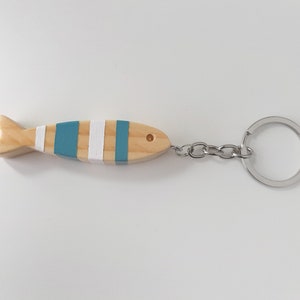 Summer fishing keychain, Minimalist wooden fish key ring, Boho chic beach accessories, Handmade wood ocean creatures image 5