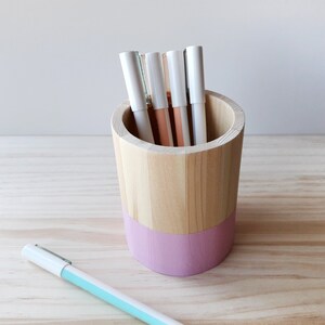 Wooden pencil holder, Minimal office desk decor, Scandinavian makeup brush pot image 5