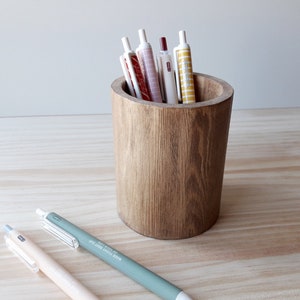 Wooden makeup pencil holder, Modern pen stand, Minimalist desk organizer image 3