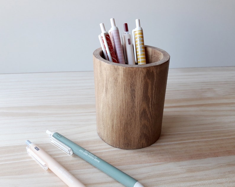 Wooden makeup pencil holder, Modern pen stand, Minimalist desk organizer image 3