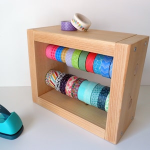 Handmade wooden washi tape dispenser, Washitape horizontal storage, Handcrafted tape organizer