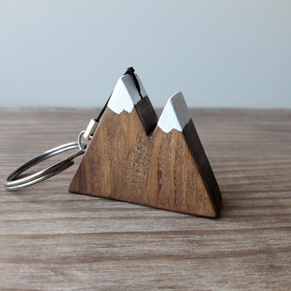 Wooden mountain keychain, Minimalist hikers gift, Rustic travelers gift