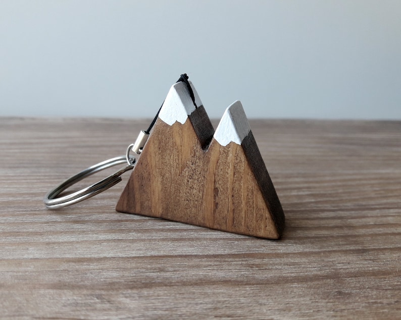 Wooden mountain keychain, Minimalist hikers gift, Rustic travelers gift image 1