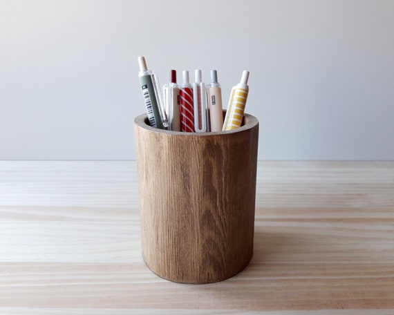 Natural Wood Desktop Pen & Pencil Holder Cups or Office Supplies Organizer, Set of 2