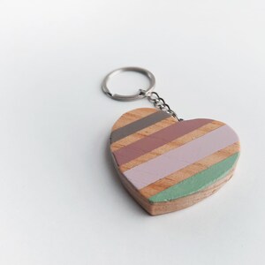 Keychain with wooden heart. Pendant for handbag in boho style. Nordic style gift for women. image 3