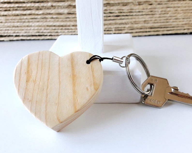 Wooden heart keychain, Mother's Day gift from son, Minimalist key ring for women image 1