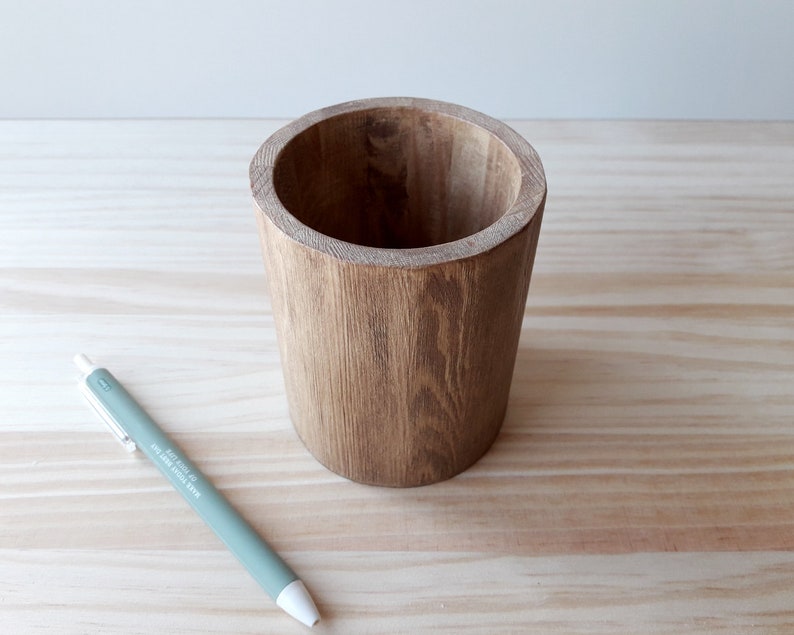 Wooden makeup pencil holder, Modern pen stand, Minimalist desk organizer image 2