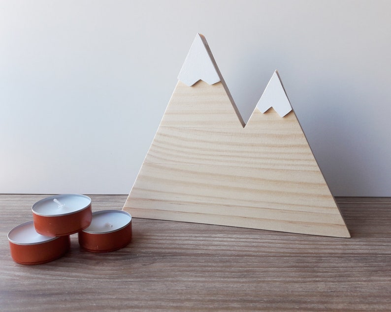 Snow capped wooden mountains, Minimalist and scandinavian home decor, Woodland nursery decor image 6